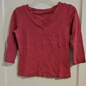 Casual Corner Pink 3/4 Sleeve V-Neck Top Size P